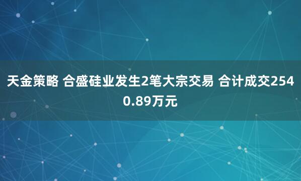 天金策略 合盛硅业发生2笔大宗交易 合计成交2540.89万元